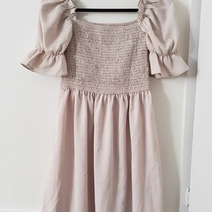 Square neck shirred ruffle dress